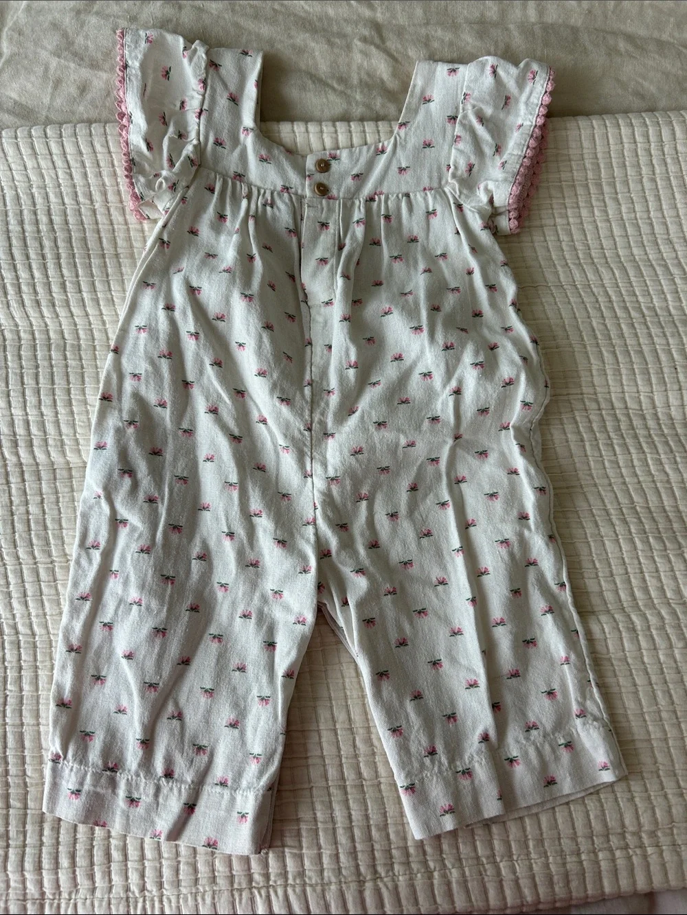 Old Navy White Romper with Pink Floral Print